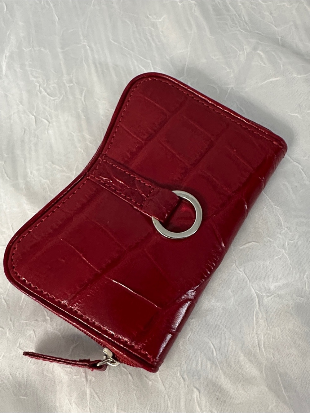 Michael Rome M Fine Red Leather Croc-Embossed Compact Wallet Italy